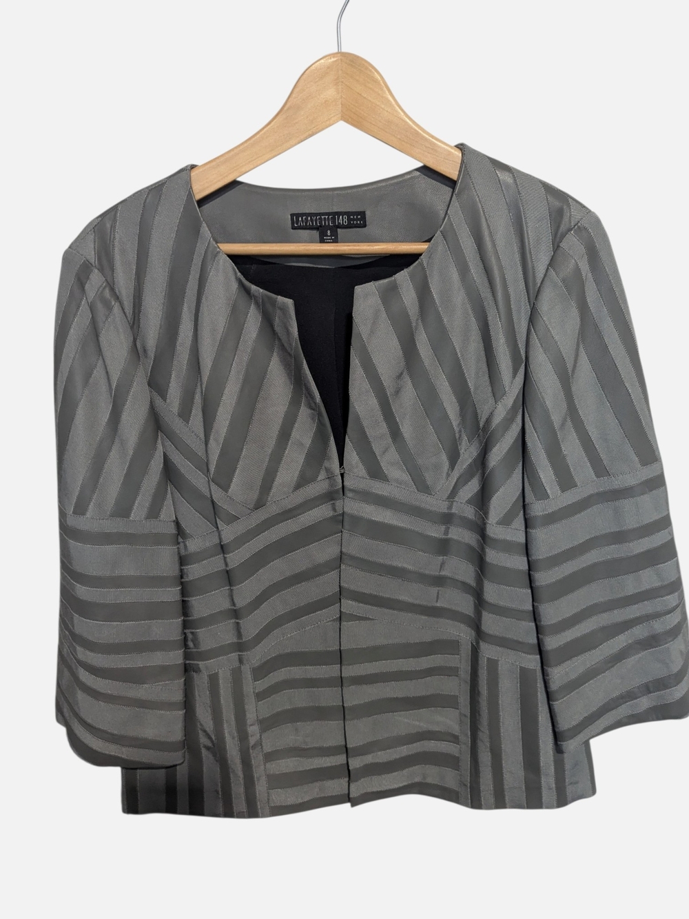Lafayette 148 New York Gray Leather Striped Jacket Size 8